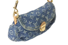 Load image into Gallery viewer, LOUIS VUITTON ルイヴィトン モノグラムデニム ミニプリーティ ハンドバッグ M95050 ヌメ革 ブルー ゴールド金具 美品 中古 4b000168