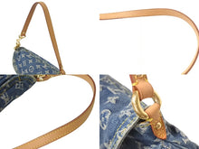 Load image into Gallery viewer, LOUIS VUITTON ルイヴィトン モノグラムデニム ミニプリーティ ハンドバッグ M95050 ヌメ革 ブルー ゴールド金具 美品 中古 4b000168