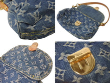 Load image into Gallery viewer, LOUIS VUITTON ルイヴィトン モノグラムデニム ミニプリーティ ハンドバッグ M95050 ヌメ革 ブルー ゴールド金具 美品 中古 4b000168