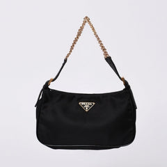 Very Good Condition PRADA Hobo One Shoulder Bag Chain Shoulder Bag Triangle Logo Nylon Black Used 4a000143