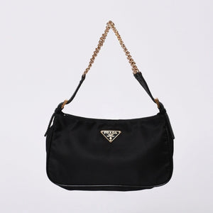 Very Good Condition PRADA Hobo One Shoulder Bag Chain Shoulder Bag Triangle Logo Nylon Black Used 4a000143