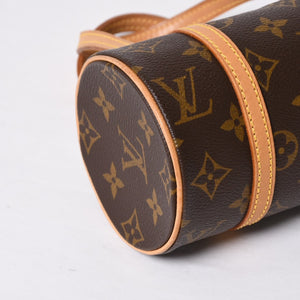 新品同様 LOUIS VUITTON ルイヴィトン ハンドバッグ ミニパピヨン19 モノグラム ブラウン M51389 ゴールド金具 中古 4a000172