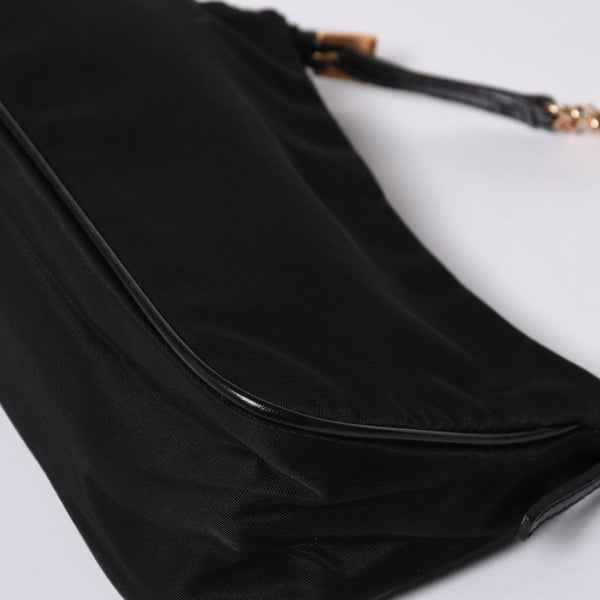 Very Good Condition PRADA Hobo One Shoulder Bag Chain Shoulder Bag Triangle Logo Nylon Black Used 4a000143