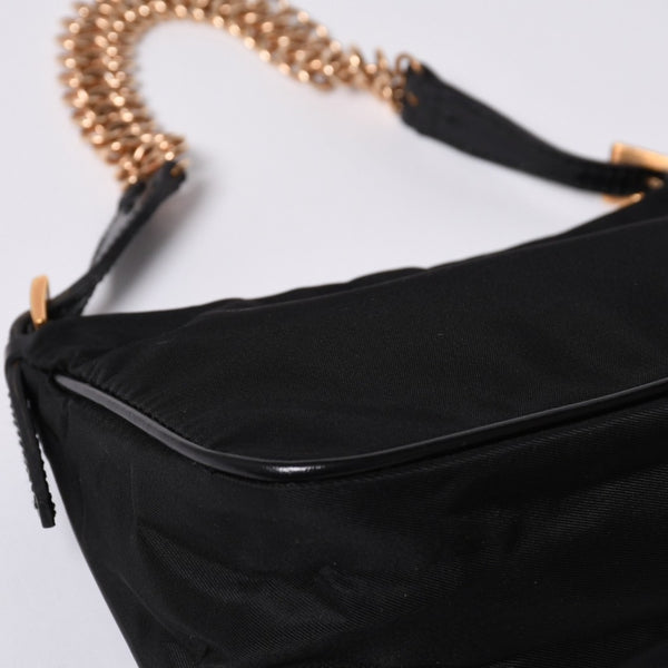Very Good Condition PRADA Hobo One Shoulder Bag Chain Shoulder Bag Triangle Logo Nylon Black Used 4a000143