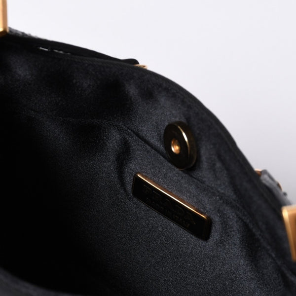 Very Good Condition PRADA Hobo One Shoulder Bag Chain Shoulder Bag Triangle Logo Nylon Black Used 4a000143