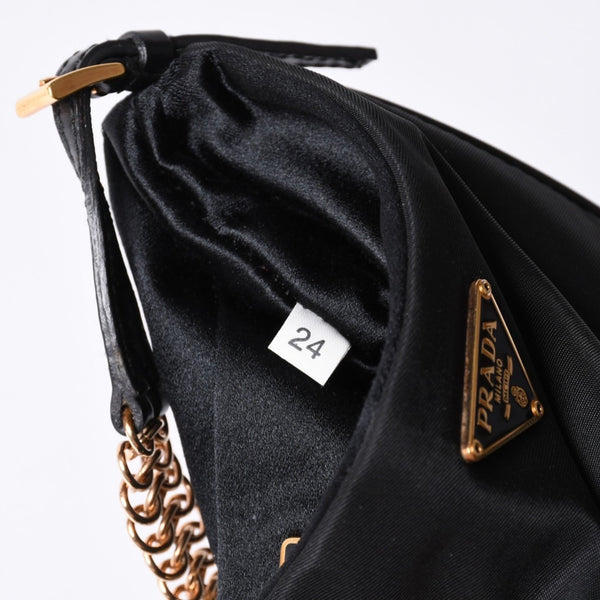 Very Good Condition PRADA Hobo One Shoulder Bag Chain Shoulder Bag Triangle Logo Nylon Black Used 4a000143