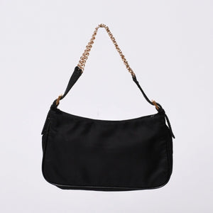 Very Good Condition PRADA Hobo One Shoulder Bag Chain Shoulder Bag Triangle Logo Nylon Black Used 4a000143