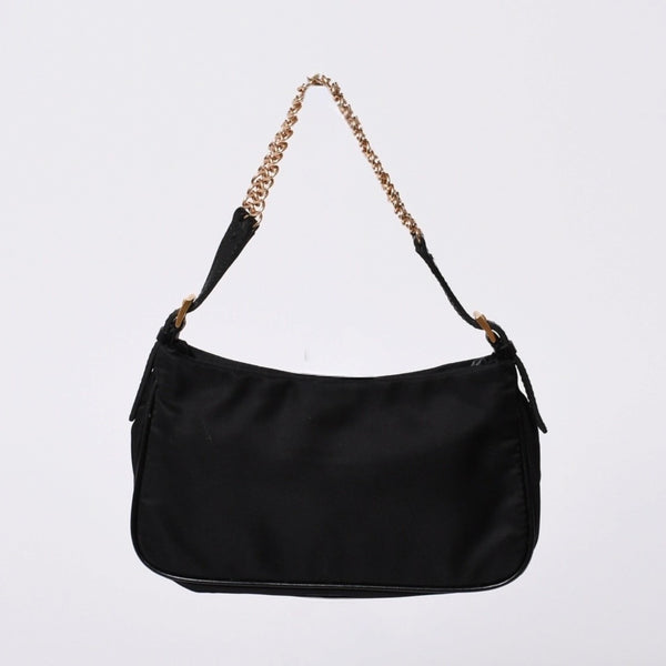 Very Good Condition PRADA Hobo One Shoulder Bag Chain Shoulder Bag Triangle Logo Nylon Black Used 4a000143