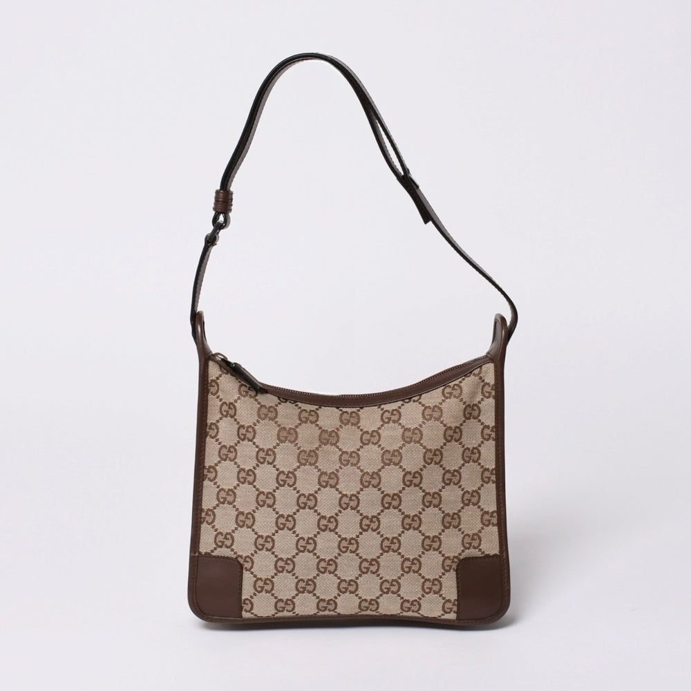 GUCCI グッチ ショルダーバッグ 001 4206 GGキャンバス レザー ブラウン ベージュ ブラウン金具 美品 中古 4a000066