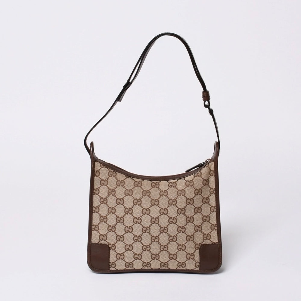 GUCCI グッチ ショルダーバッグ 001 4206 GGキャンバス レザー ブラウン ベージュ ブラウン金具 美品 中古 4a000066
