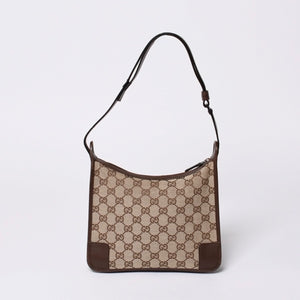 GUCCI グッチ ショルダーバッグ 001 4206 GGキャンバス レザー ブラウン ベージュ ブラウン金具 美品 中古 4a000066