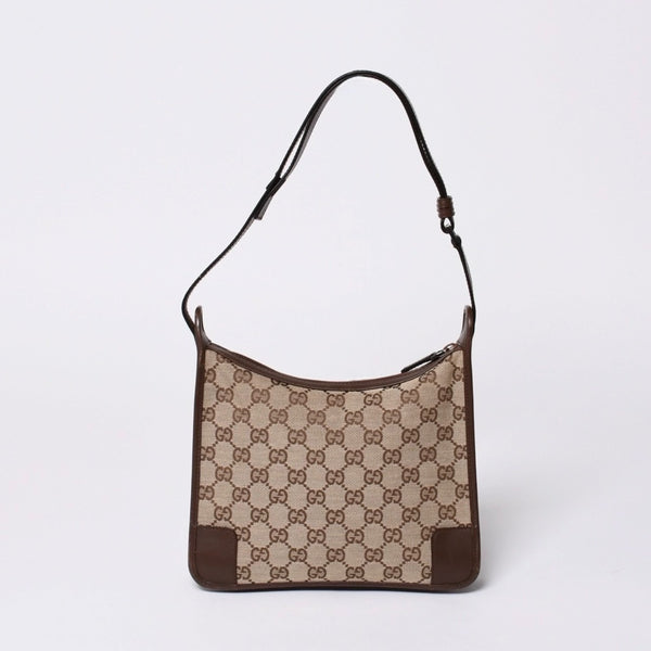 GUCCI グッチ ショルダーバッグ 001 4206 GGキャンバス レザー ブラウン ベージュ ブラウン金具 美品 中古 4a000066
