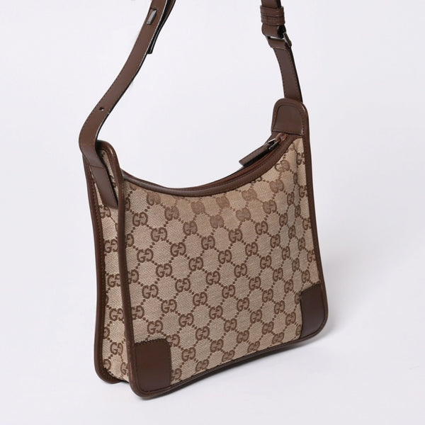 GUCCI グッチ ショルダーバッグ 001 4206 GGキャンバス レザー ブラウン ベージュ ブラウン金具 美品 中古 4a000066