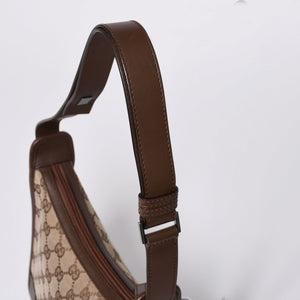 GUCCI グッチ ショルダーバッグ 001 4206 GGキャンバス レザー ブラウン ベージュ ブラウン金具 美品 中古 4a000066