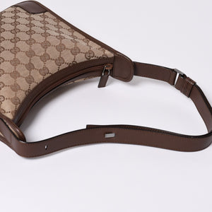 GUCCI グッチ ショルダーバッグ 001 4206 GGキャンバス レザー ブラウン ベージュ ブラウン金具 美品 中古 4a000066
