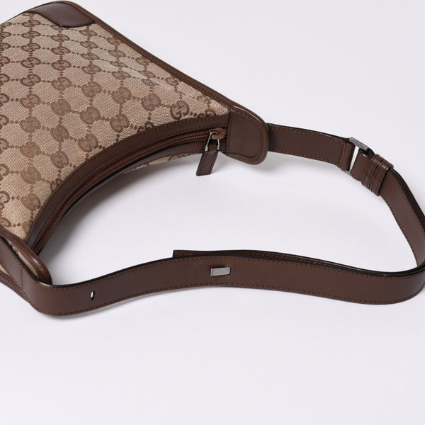 GUCCI グッチ ショルダーバッグ 001 4206 GGキャンバス レザー ブラウン ベージュ ブラウン金具 美品 中古 4a000066