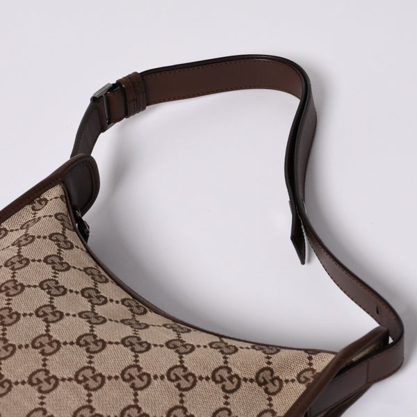 GUCCI グッチ ショルダーバッグ 001 4206 GGキャンバス レザー ブラウン ベージュ ブラウン金具 美品 中古 4a000066