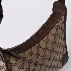 GUCCI グッチ ショルダーバッグ 001 4206 GGキャンバス レザー ブラウン ベージュ ブラウン金具 美品 中古 4a000066