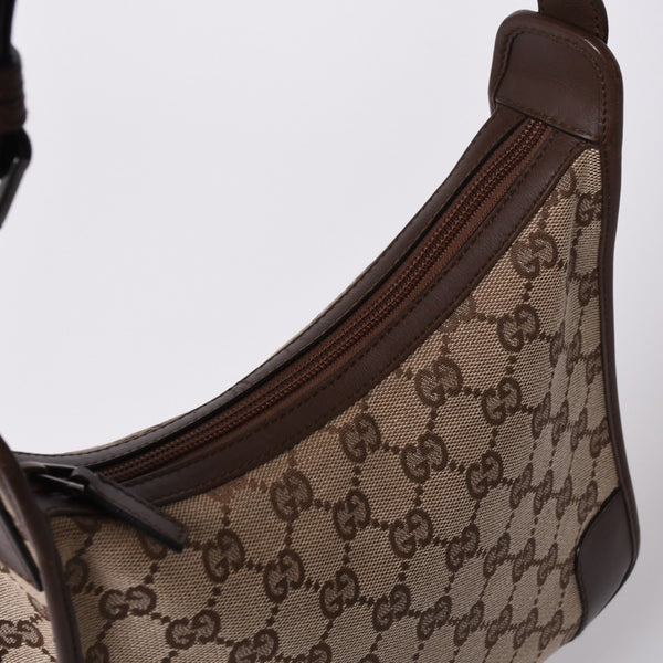 GUCCI グッチ ショルダーバッグ 001 4206 GGキャンバス レザー ブラウン ベージュ ブラウン金具 美品 中古 4a000066