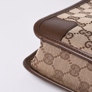 GUCCI グッチ ショルダーバッグ 001 4206 GGキャンバス レザー ブラウン ベージュ ブラウン金具 美品 中古 4a000066