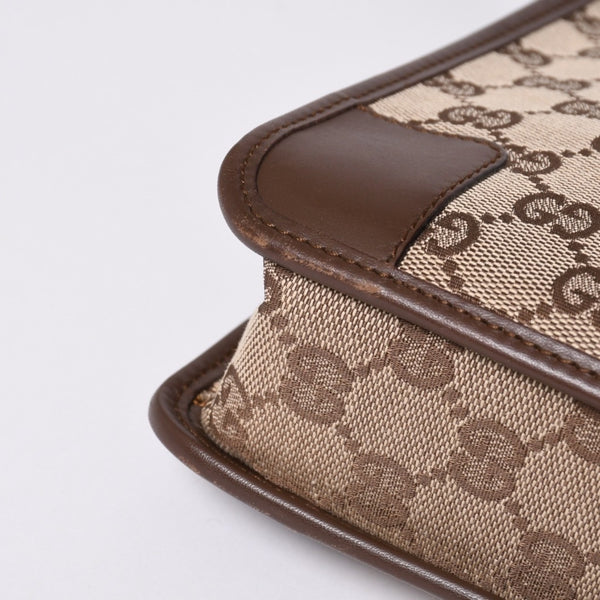 GUCCI グッチ ショルダーバッグ 001 4206 GGキャンバス レザー ブラウン ベージュ ブラウン金具 美品 中古 4a000066