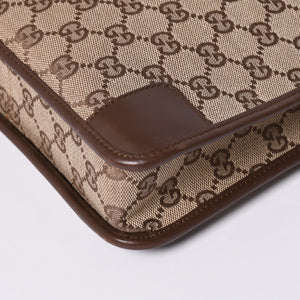 GUCCI グッチ ショルダーバッグ 001 4206 GGキャンバス レザー ブラウン ベージュ ブラウン金具 美品 中古 4a000066