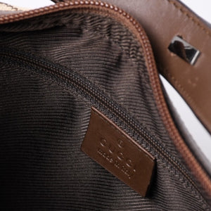 GUCCI グッチ ショルダーバッグ 001 4206 GGキャンバス レザー ブラウン ベージュ ブラウン金具 美品 中古 4a000066