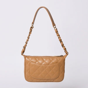 極美品 CHANEL シャネル 月見型 ワンショルダーバッグ スモール ポーチ キャビアスキン 8番台 ベージュ 中古 4a000152