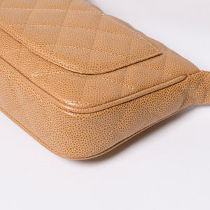 極美品 CHANEL シャネル 月見型 ワンショルダーバッグ スモール ポーチ キャビアスキン 8番台 ベージュ 中古 4a000152
