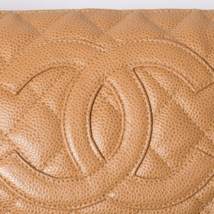 極美品 CHANEL シャネル 月見型 ワンショルダーバッグ スモール ポーチ キャビアスキン 8番台 ベージュ 中古 4a000152