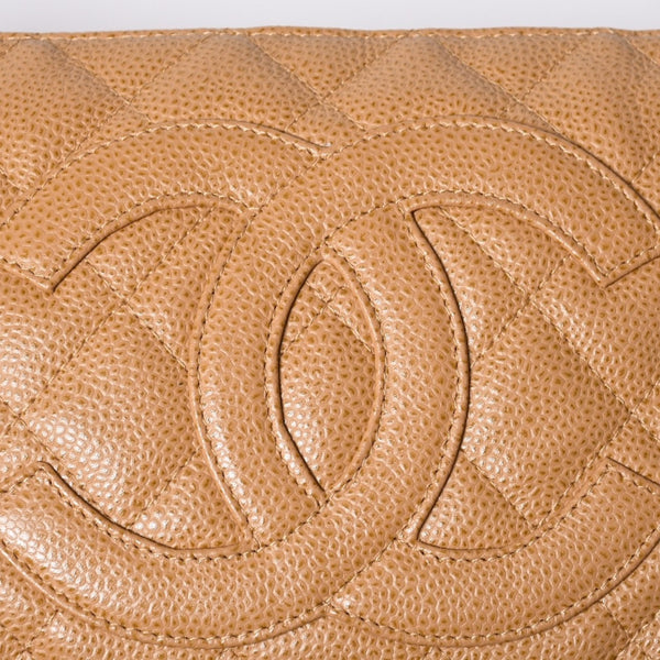 極美品 CHANEL シャネル 月見型 ワンショルダーバッグ スモール ポーチ キャビアスキン 8番台 ベージュ 中古 4a000152