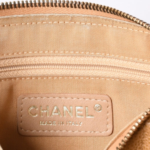 極美品 CHANEL シャネル 月見型 ワンショルダーバッグ スモール ポーチ キャビアスキン 8番台 ベージュ 中古 4a000152