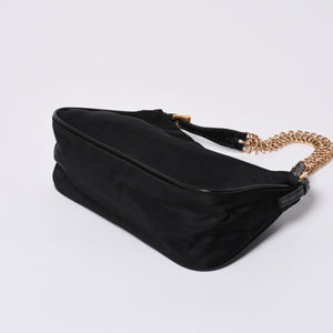 Very Good Condition PRADA Hobo One Shoulder Bag Chain Shoulder Bag Triangle Logo Nylon Black Used 4a000143