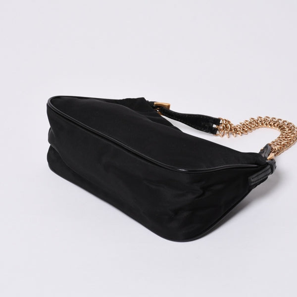 Very Good Condition PRADA Hobo One Shoulder Bag Chain Shoulder Bag Triangle Logo Nylon Black Used 4a000143