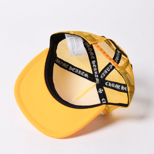New and unused CHROME HEARTS Cemetery Cross Tracker Mesh Cap ONE SIZE Cross Ball Button Yellow Used 4a000021
