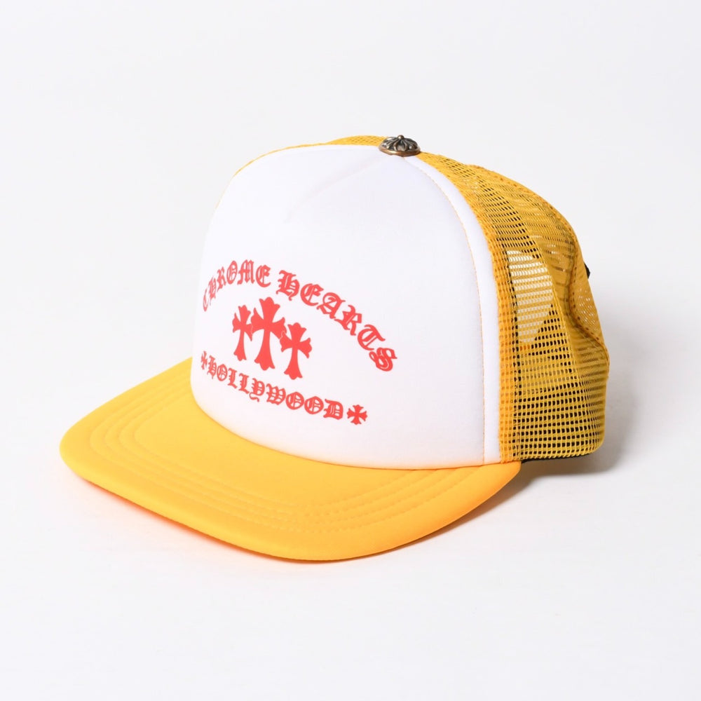 New and unused CHROME HEARTS Cemetery Cross Tracker Mesh Cap ONE SIZE Cross Ball Button Yellow Used 4a000021