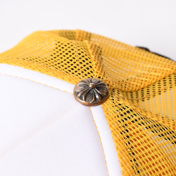 New and unused CHROME HEARTS Cemetery Cross Tracker Mesh Cap ONE SIZE Cross Ball Button Yellow Used 4a000021
