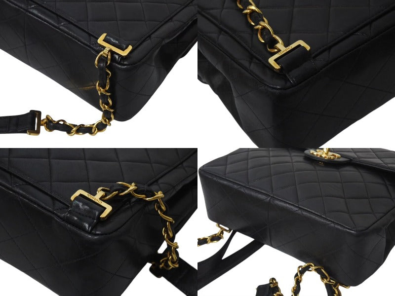CHANEL Chanel Matelasse Lambskin Chain Square Backpack Coco Mark Black Gold Hardware Good Condition Used 4b000272