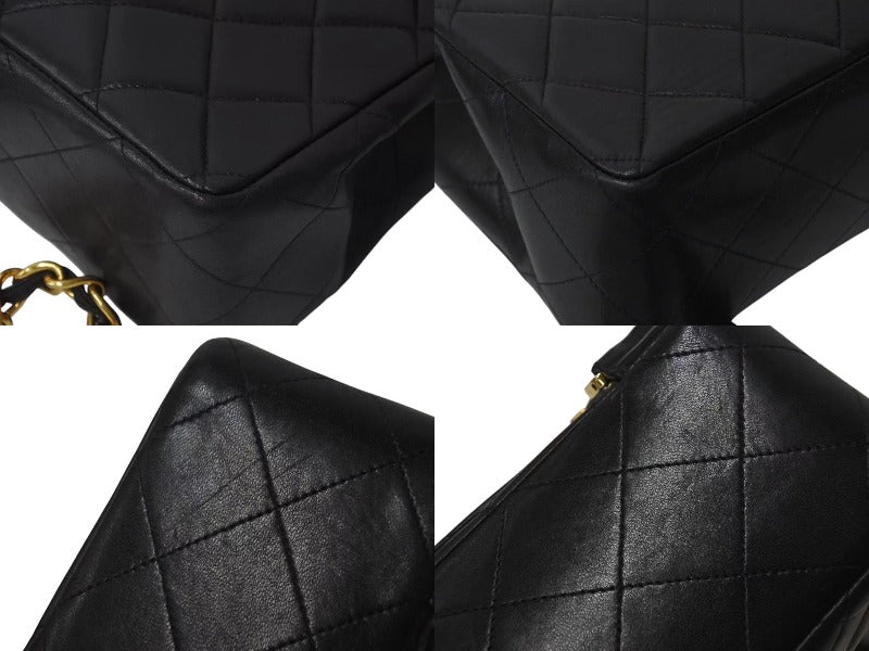 CHANEL Chanel Matelasse Lambskin Chain Square Backpack Coco Mark Black Gold Hardware Good Condition Used 4b000272