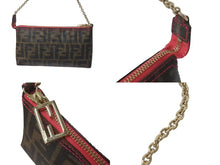 画像をギャラリービューアに読み込む, 極美品 FENDI フェンディ アクセサリーポーチ ショルダーバッグ ズッカ PVCコーティングキャンバス 8BR592 ブラウン ゴールド金具 中古 4b000274
