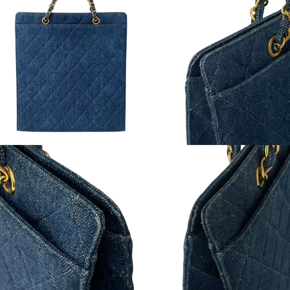 CHANEL シャネル チェーントートバッグ 5番台 デニム キルティング インディゴブルー ゴールド金具 イタリア製 美品 中古 4b000275
