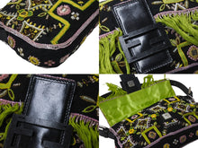 Load image into Gallery viewer, FENDI フェンディ ビーズ刺繍 マンマバケット ハンドバッグ ブラック マルチカラー キャンバス ビーズ レザー ワンショルダー 26424 美品 中古 4b000285
