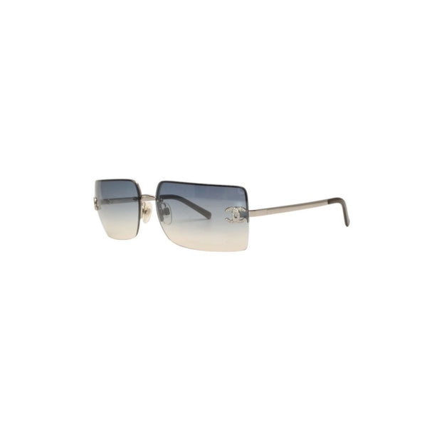 極美品 CHANEL シャネル ハーフリム サングラス アイウェア 4092-B c.124/7B サイズ62□15 120 ココマーク ラインストーン 中古 4a000611