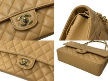 Load image into Gallery viewer, 極美品 CHANEL マトラッセ Wフラップ チェーンショルダー キャビアスキン 11番台 25cm ショルダーバッグ ベージュ ゴールド金具 中古 4b000306
