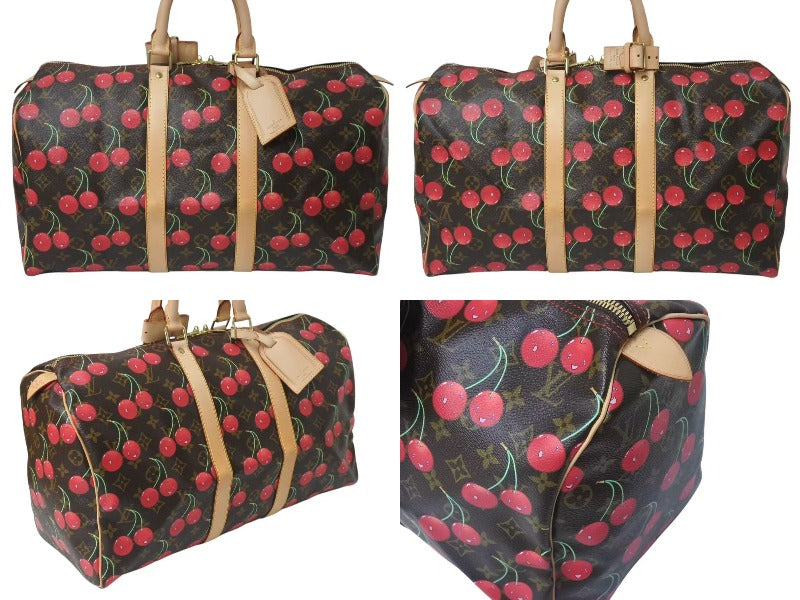 新品同様 LOUIS VUITTON ルイヴィトン キーポル45 ボストンバッグ M95011 モノグラムチェリー 村上隆 PVC レザー 中古 4b000316