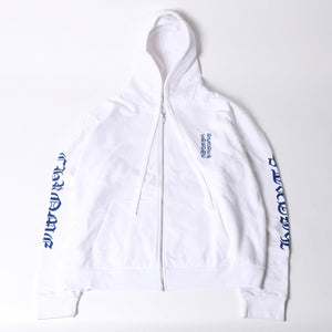 New and unused CHROME HEARTS Logo Print Dagger Zip Parka Size L White Blue Used 4b000436