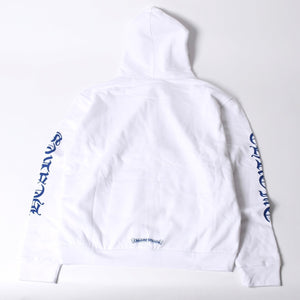 New and unused CHROME HEARTS Logo Print Dagger Zip Parka Size L White Blue Used 4b000436