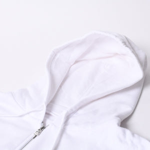 New and unused CHROME HEARTS Logo Print Dagger Zip Parka Size L White Blue Used 4b000436