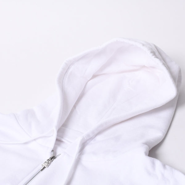 New and unused CHROME HEARTS Logo Print Dagger Zip Parka Size L White Blue Used 4b000436