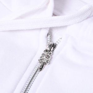 New and unused CHROME HEARTS Logo Print Dagger Zip Parka Size L White Blue Used 4b000436